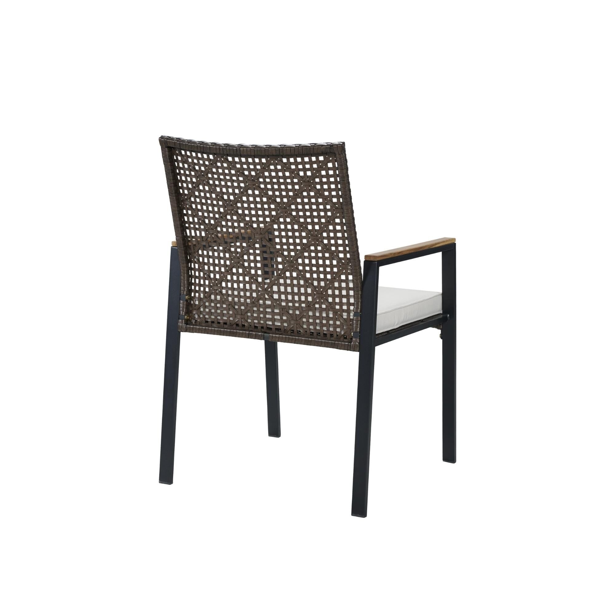 Ensemble de salle à manger d'extérieur en rotin 5 pièces avec chaises empilables, plateau de table en bois d'acacia de 35 pouces avec trou pour parasol