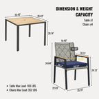 Ensemble de salle à manger d'extérieur en rotin 5 pièces avec chaises empilables, plateau de table en bois d'acacia de 35 pouces avec trou pour parasol