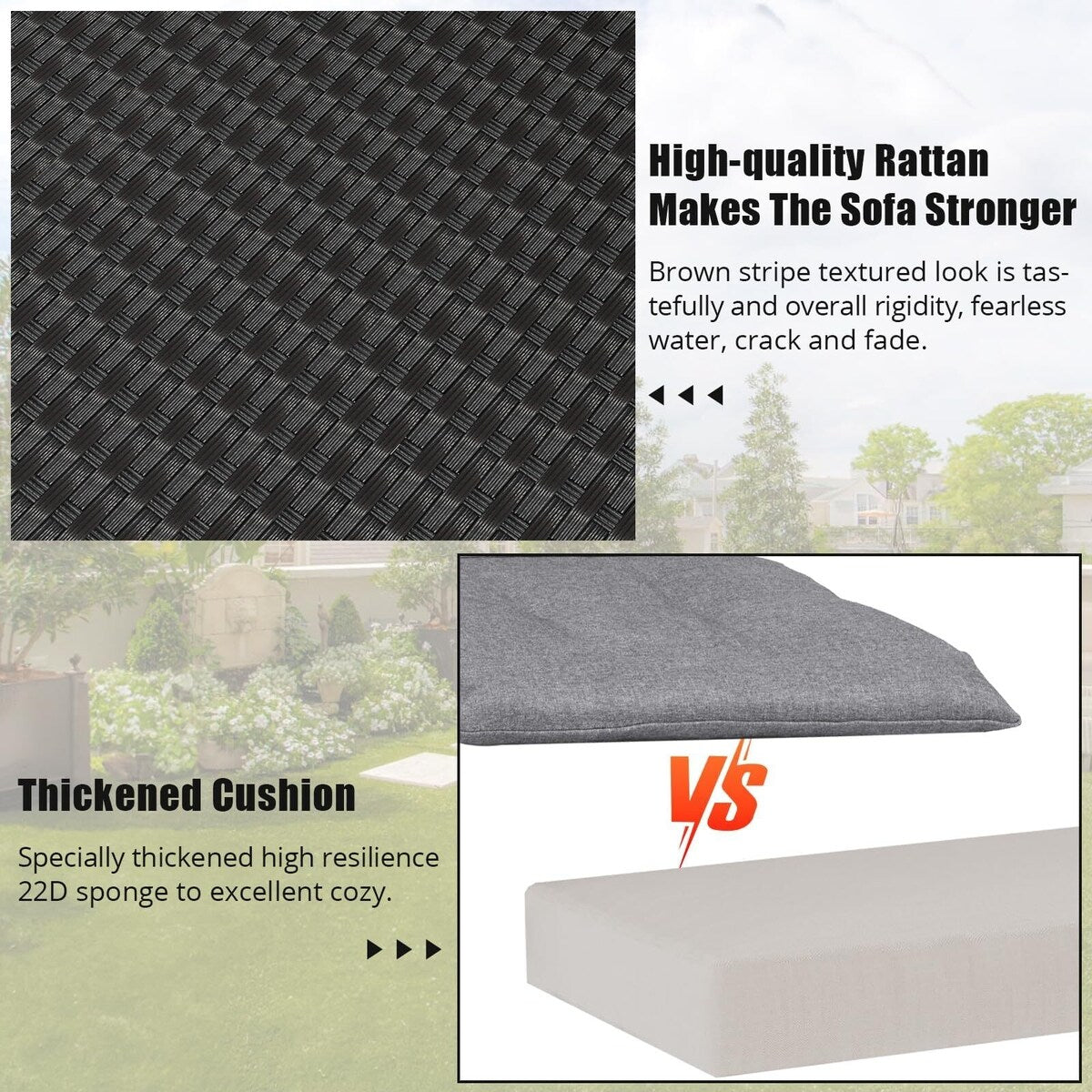 Ensemble de canapés d'extérieur en rotin et osier 5 pièces pour patio