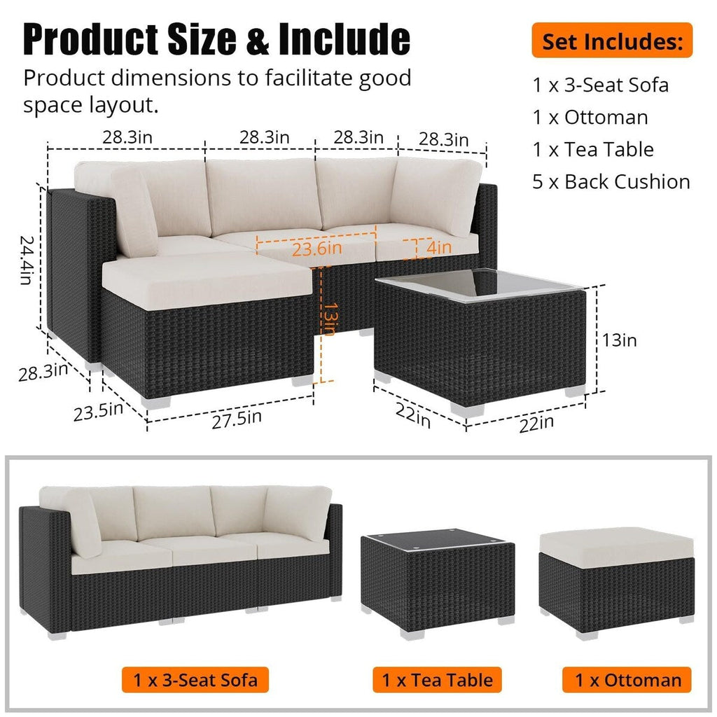 Ensemble de canapés d'extérieur en rotin et osier 5 pièces pour patio