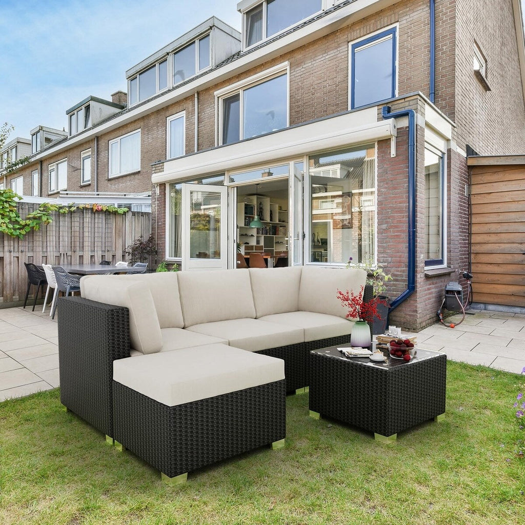 Ensemble de canapés d'extérieur en rotin et osier 5 pièces pour patio