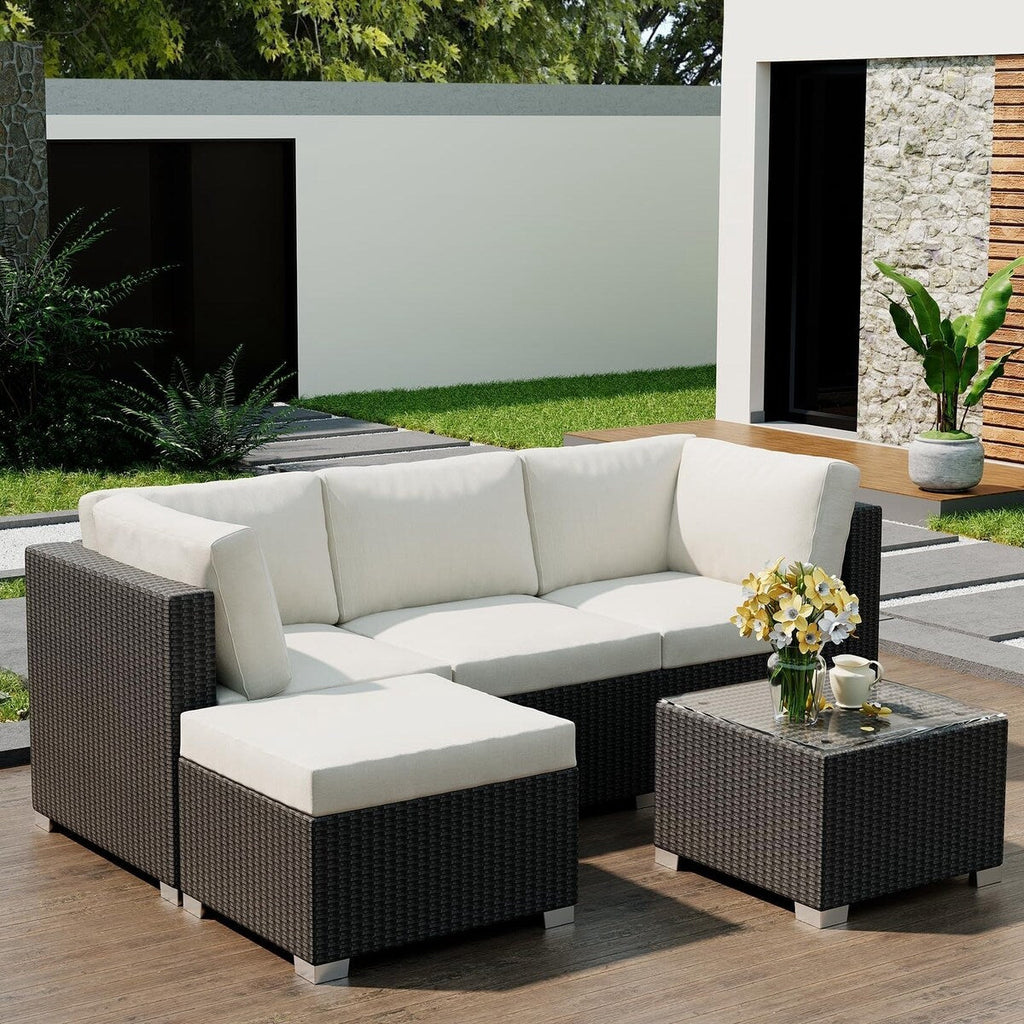 Ensemble de canapés d'extérieur en rotin et osier 5 pièces pour patio