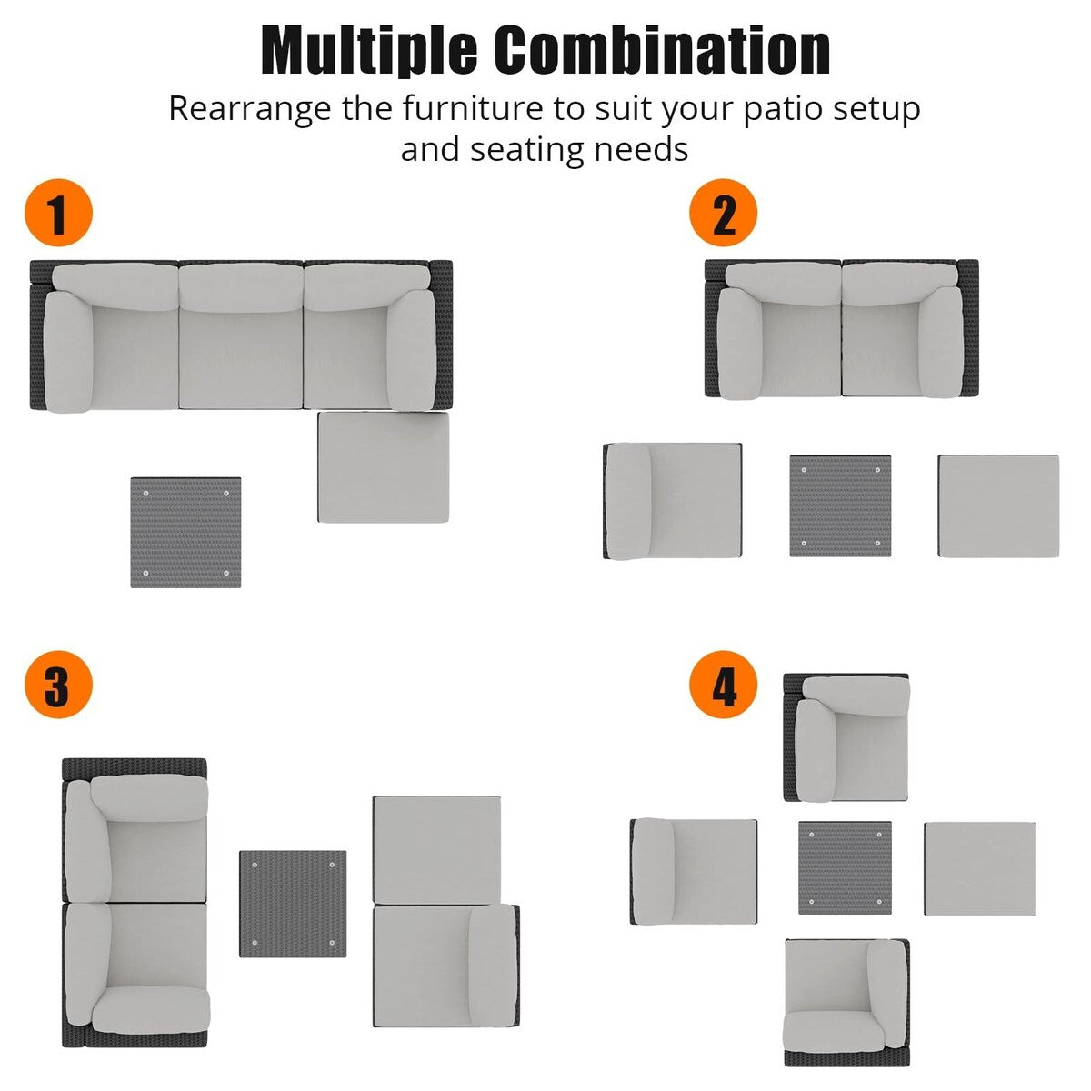 Ensemble de canapés d'extérieur en rotin et osier 5 pièces pour patio