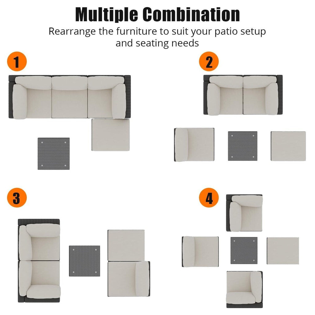 Ensemble de canapés d'extérieur en rotin et osier 5 pièces pour patio