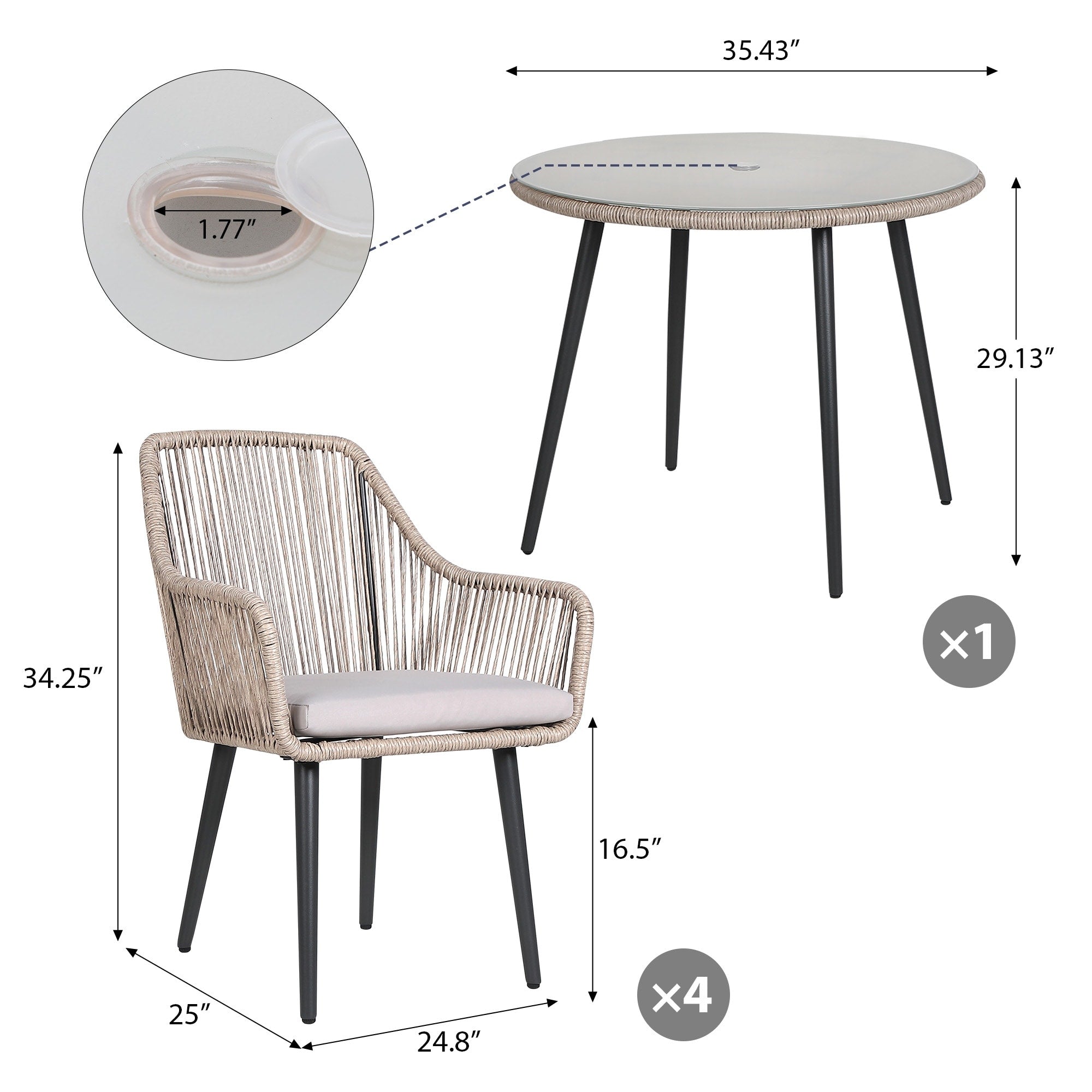 Ensemble de salle à manger d'extérieur en osier 5 pièces pour patio