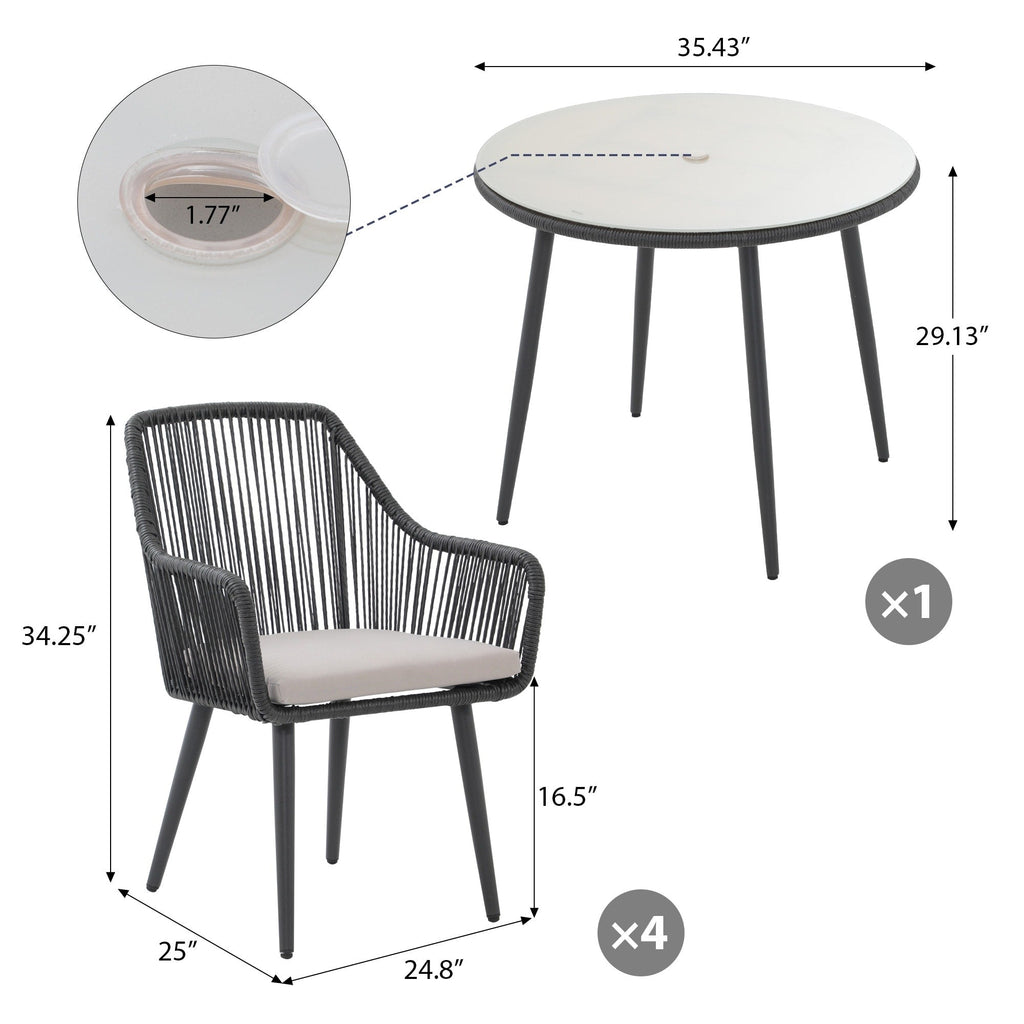 Ensemble de salle à manger d'extérieur en osier 5 pièces pour patio