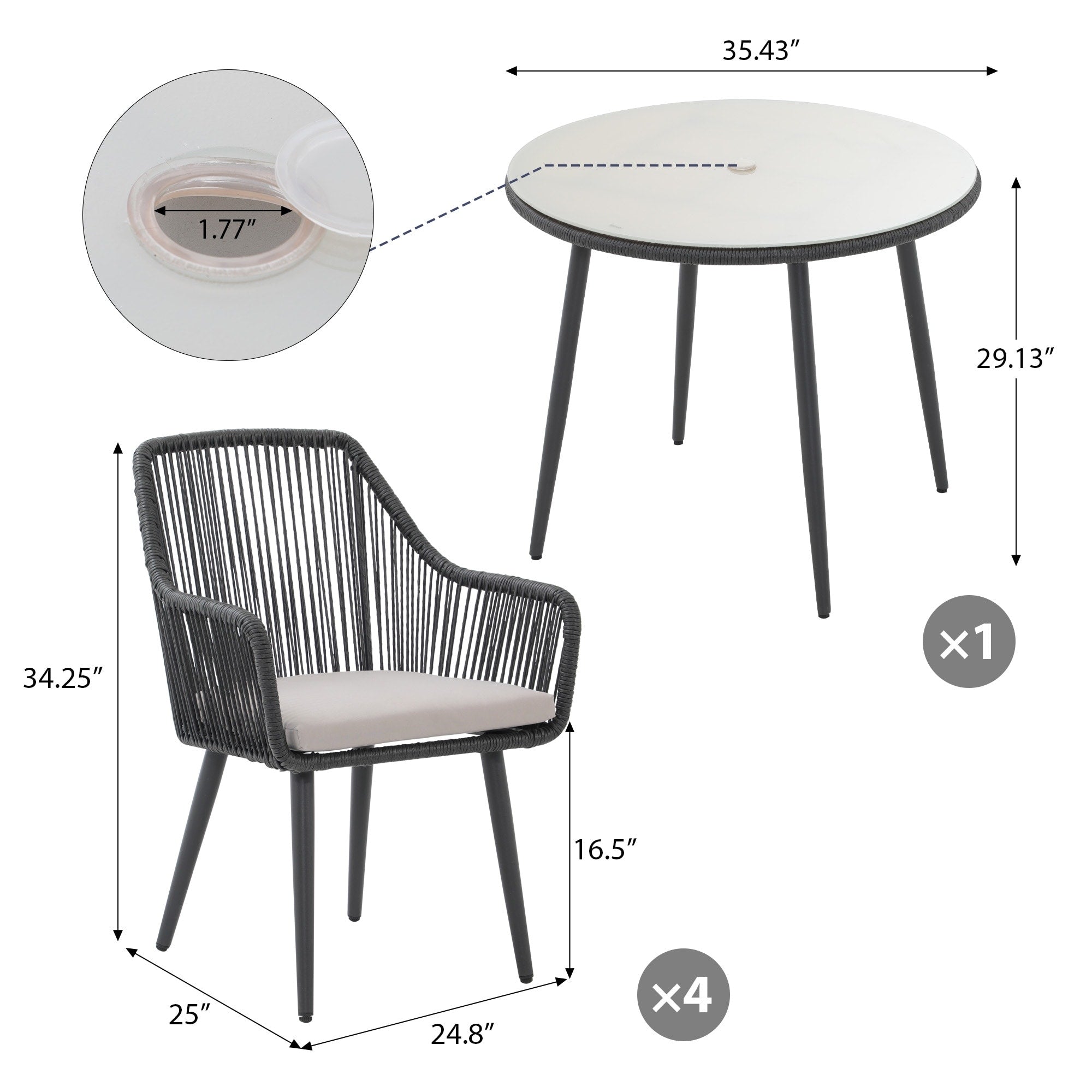 Ensemble de salle à manger d'extérieur en osier 5 pièces pour patio