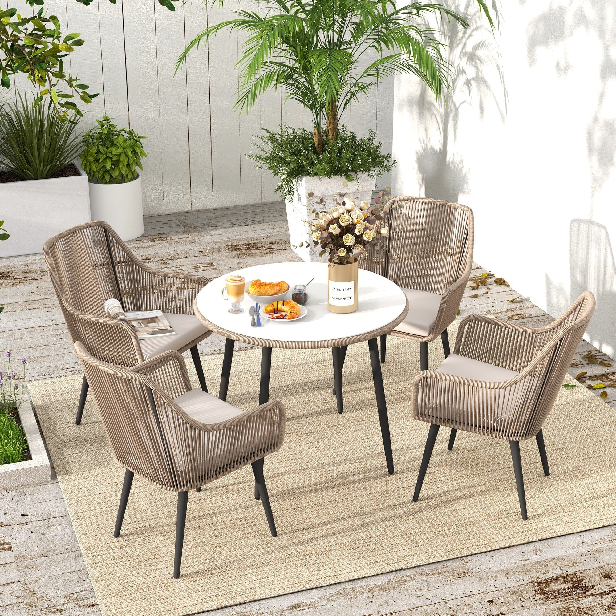 Ensemble de salle à manger d'extérieur en osier 5 pièces pour patio