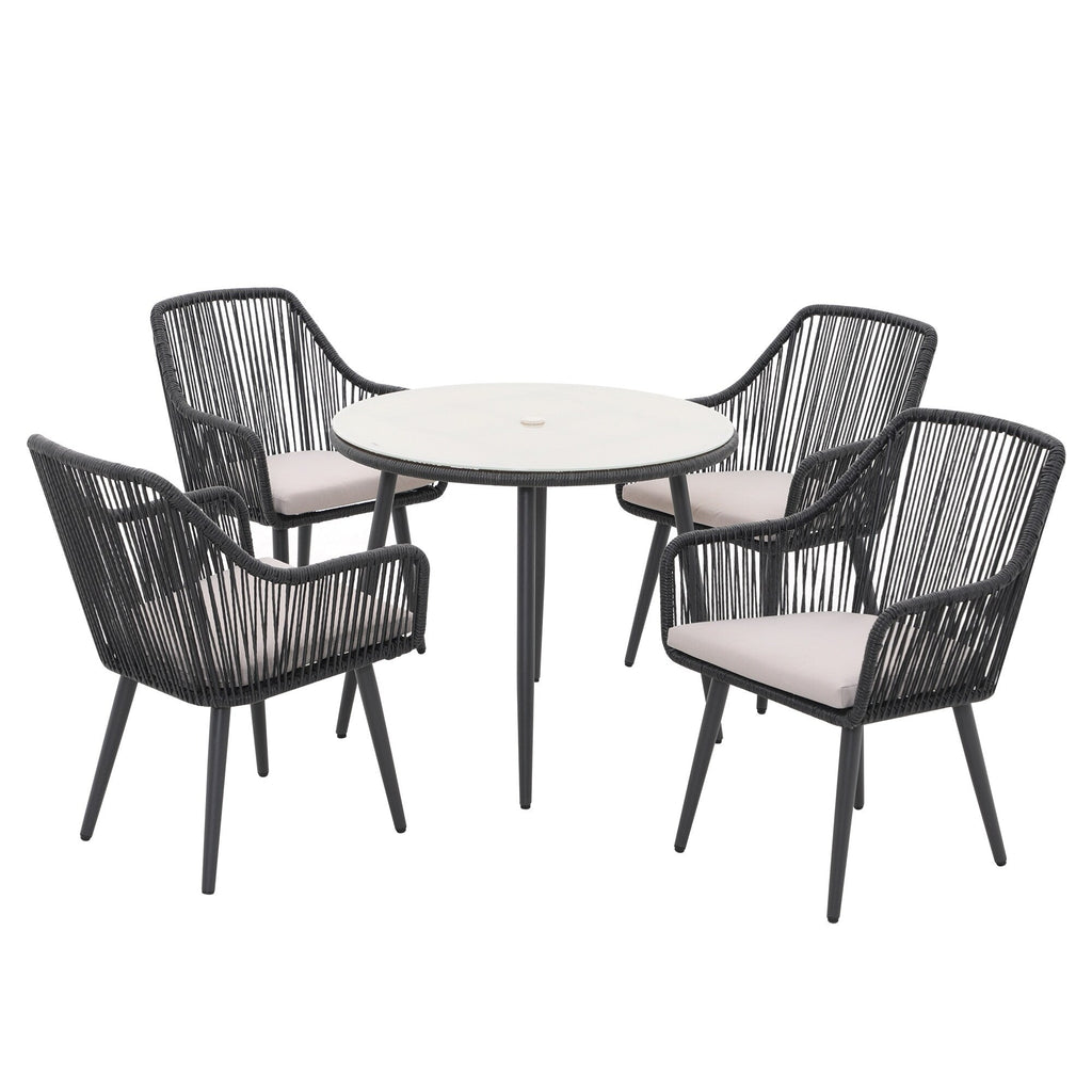 Ensemble de salle à manger d'extérieur en osier 5 pièces pour patio