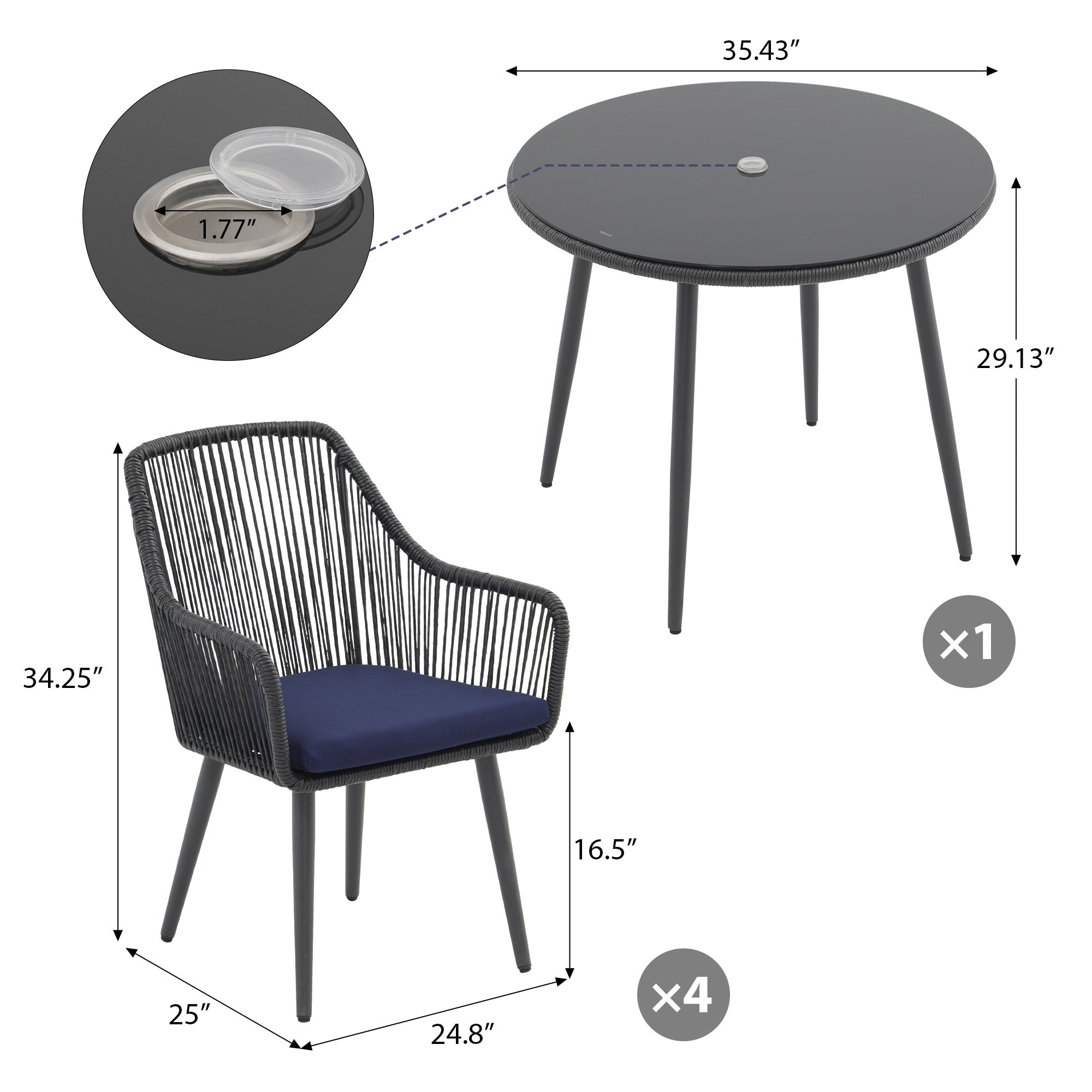 Ensemble de salle à manger d'extérieur en osier 5 pièces pour patio