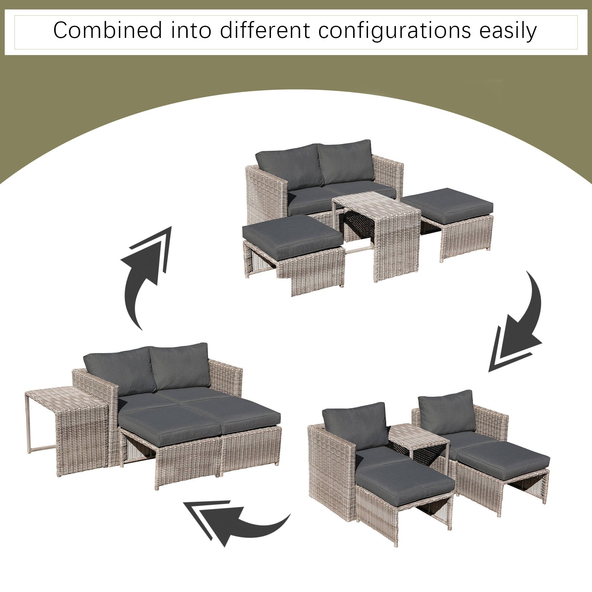 Ensemble de conversation d'extérieur en rotin 5 pièces avec chaises en osier et coussins
