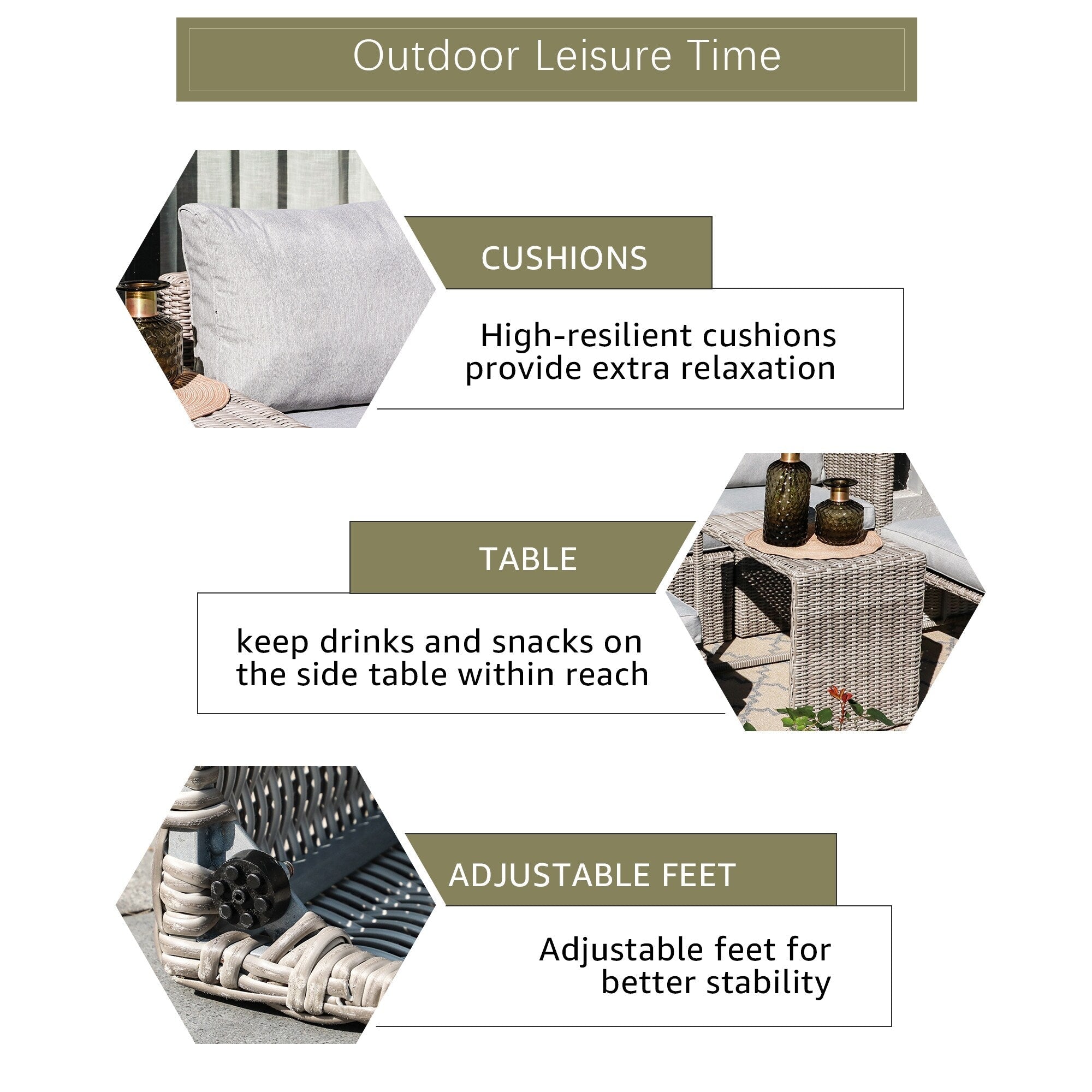 Ensemble de conversation d'extérieur en rotin 5 pièces avec chaises en osier et coussins