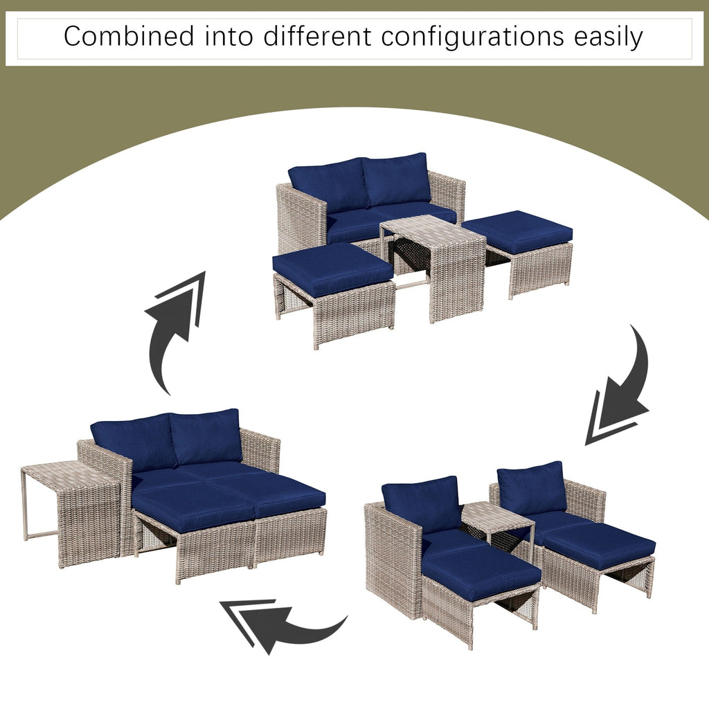 Ensemble de conversation d'extérieur en rotin 5 pièces avec chaises en osier et coussins