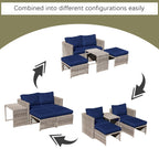 Ensemble de conversation d'extérieur en rotin 5 pièces avec chaises en osier et coussins