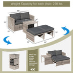 Ensemble de conversation d'extérieur en rotin 5 pièces avec chaises en osier et coussins