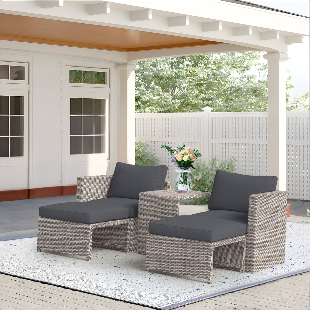 Ensemble de conversation d'extérieur en rotin 5 pièces avec chaises en osier et coussins