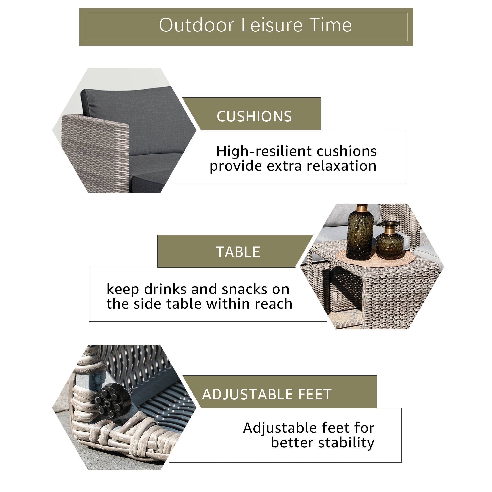 Ensemble de conversation d'extérieur en rotin 5 pièces avec chaises en osier et coussins