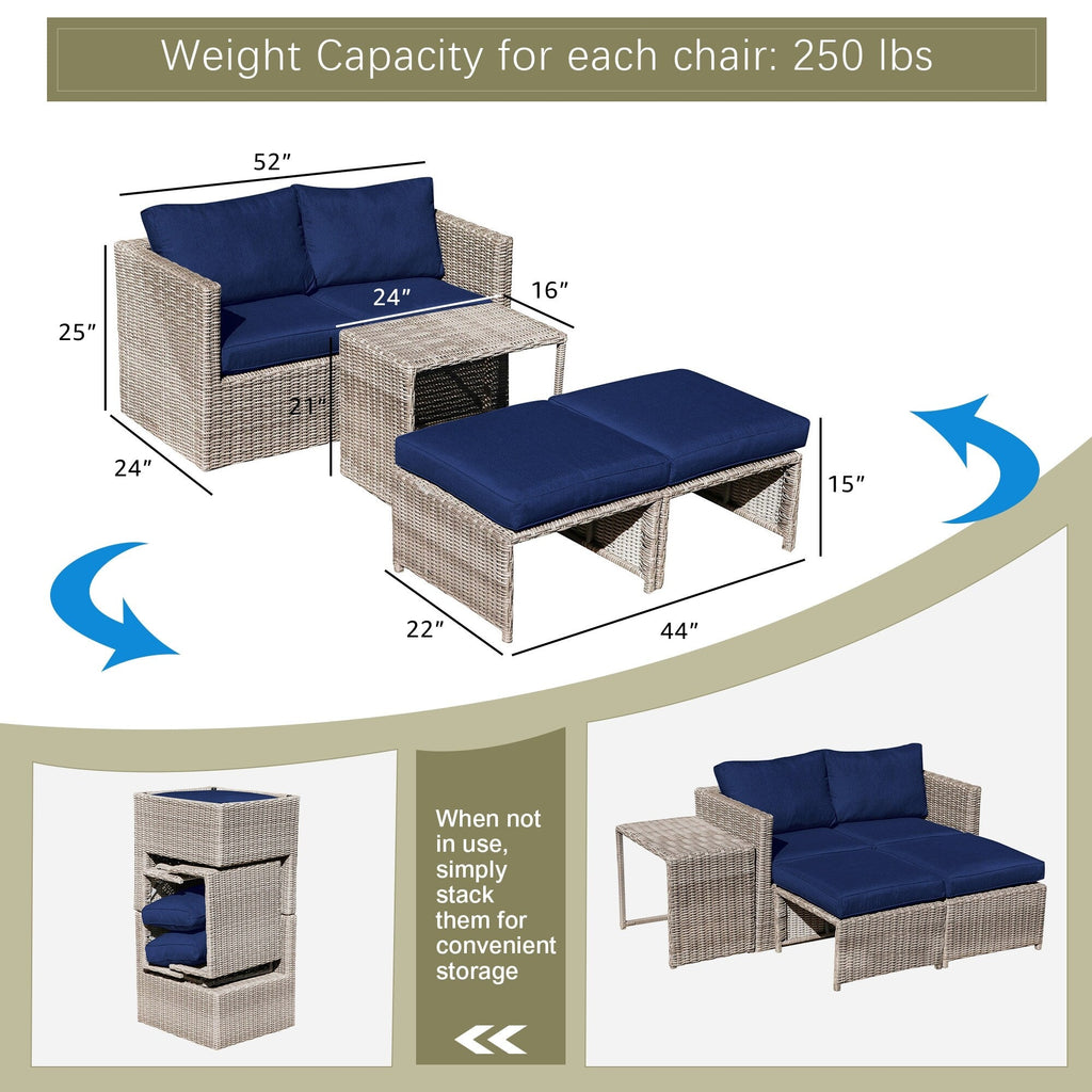 Ensemble de conversation d'extérieur en rotin 5 pièces avec chaises en osier et coussins