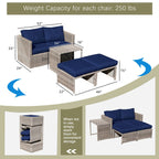 Ensemble de conversation d'extérieur en rotin 5 pièces avec chaises en osier et coussins