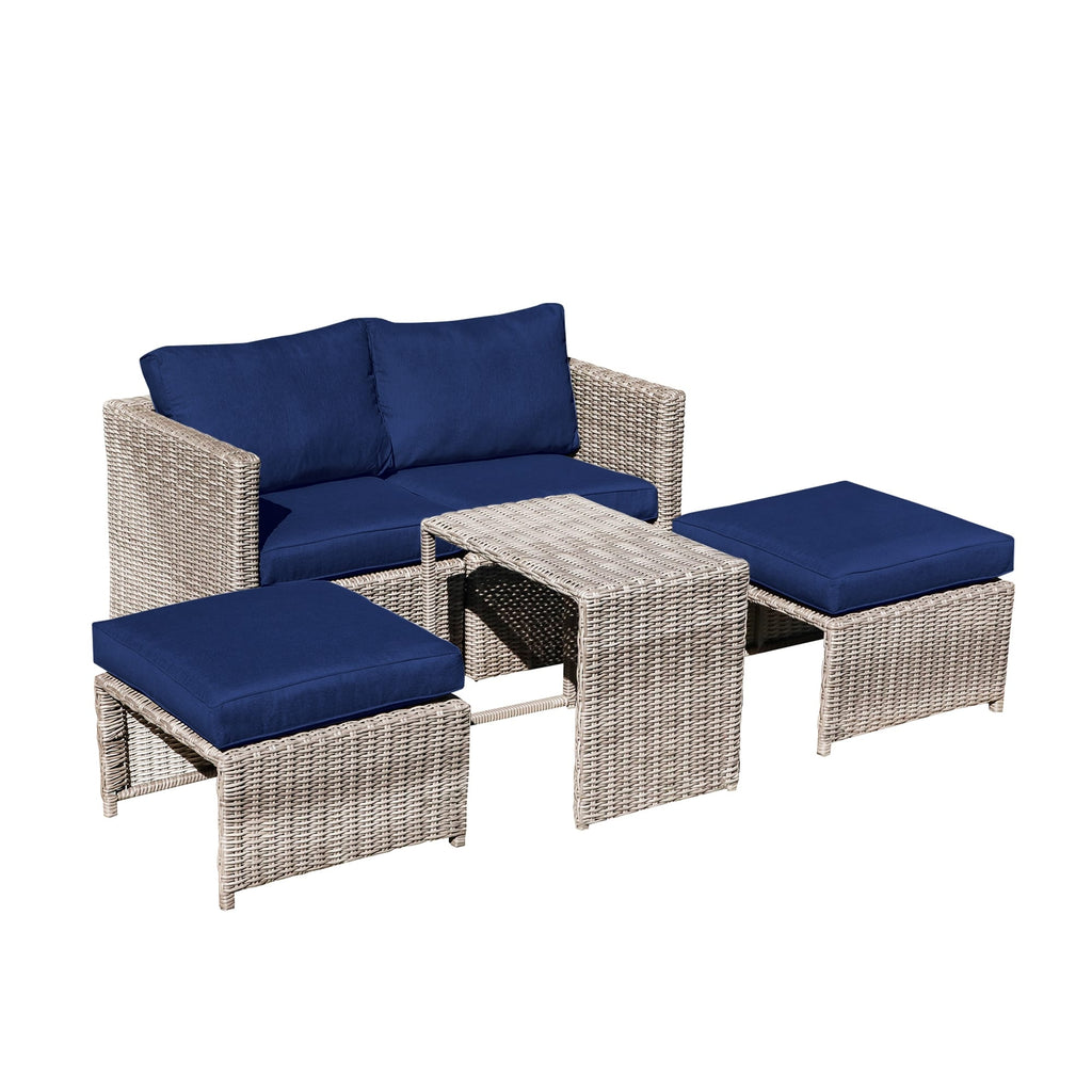 Ensemble de conversation d'extérieur en rotin 5 pièces avec chaises en osier et coussins