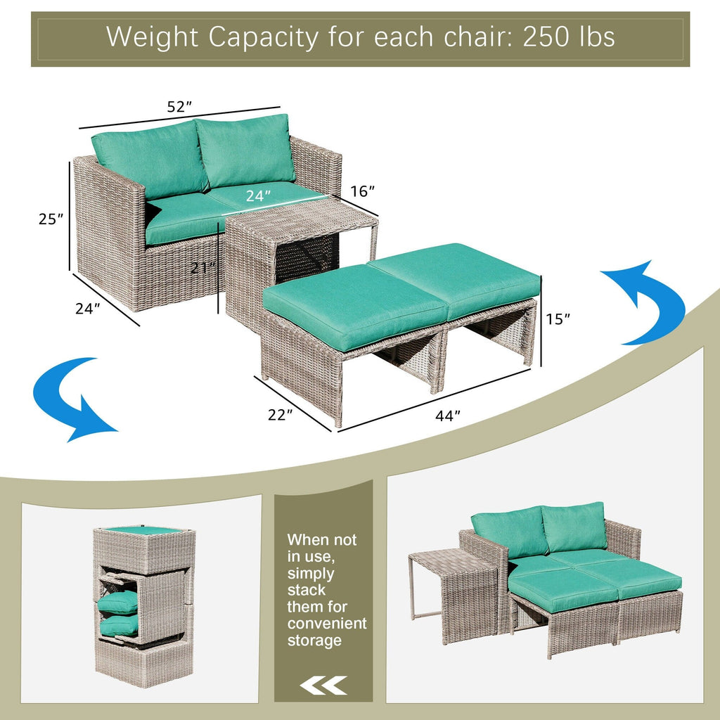 Ensemble de conversation d'extérieur en rotin 5 pièces avec chaises en osier et coussins