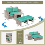 Ensemble de conversation d'extérieur en rotin 5 pièces avec chaises en osier et coussins