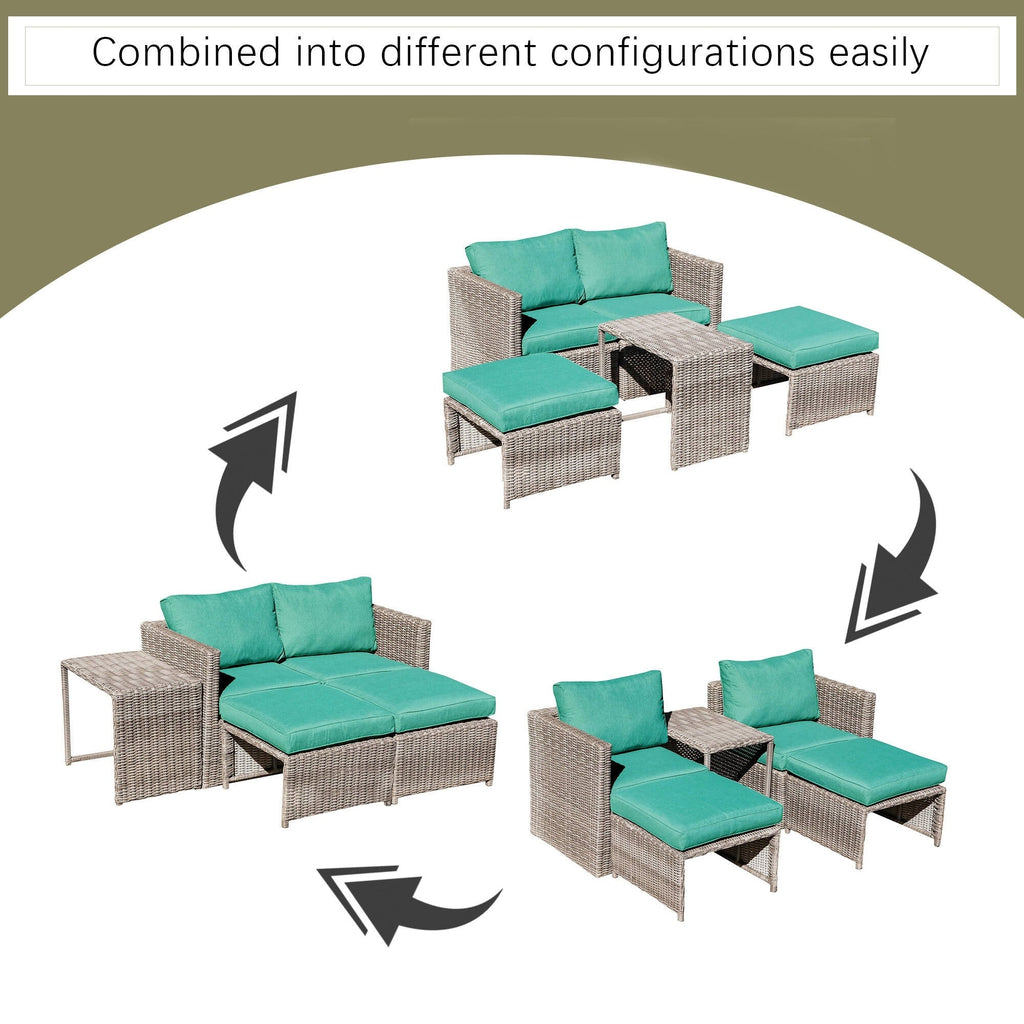 Ensemble de conversation d'extérieur en rotin 5 pièces avec chaises en osier et coussins