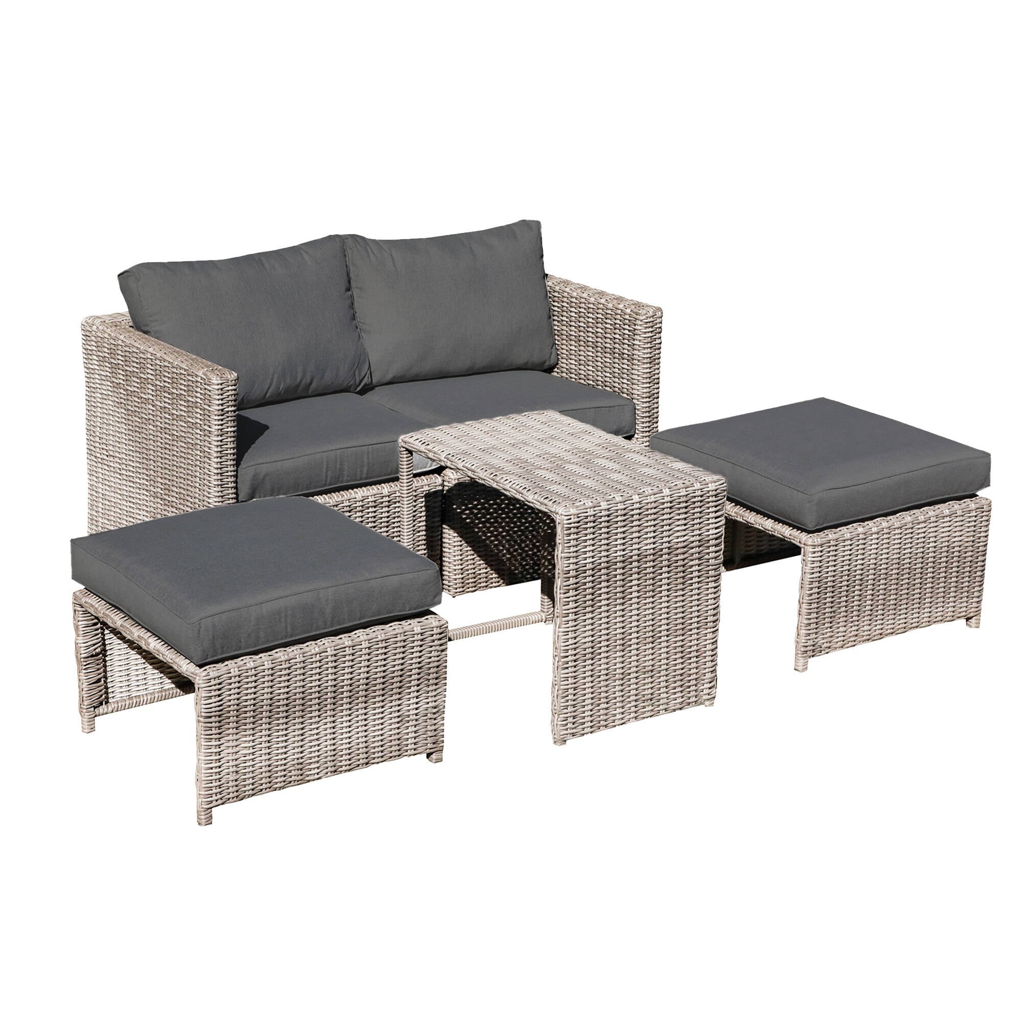 Ensemble de conversation d'extérieur en rotin 5 pièces avec chaises en osier et coussins