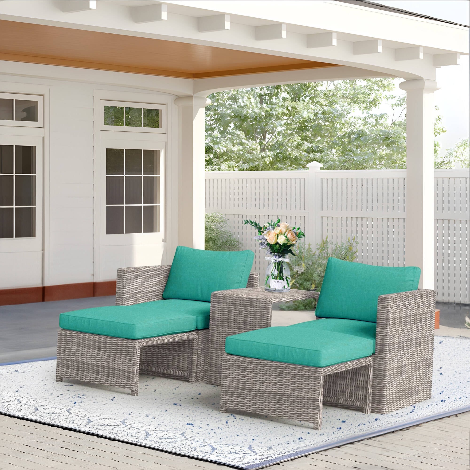 Ensemble de conversation d'extérieur en rotin 5 pièces avec chaises en osier et coussins