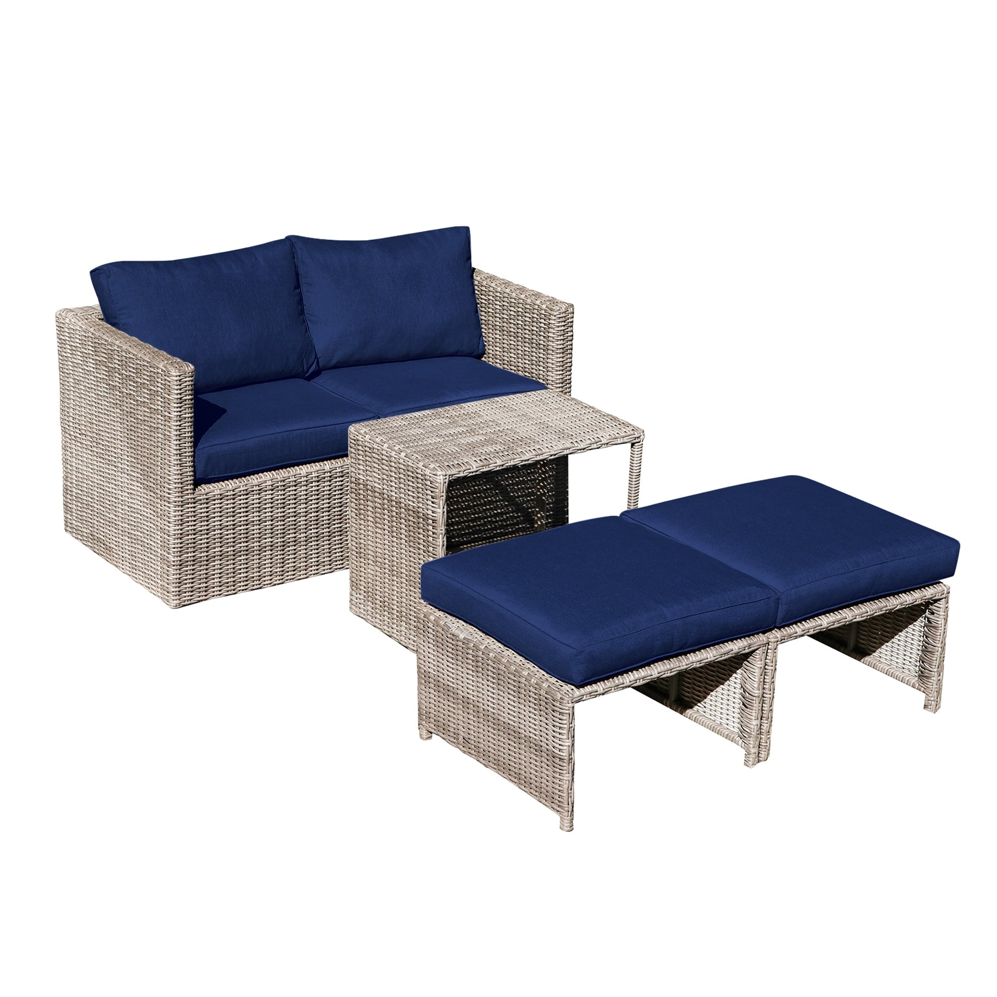 Ensemble de conversation d'extérieur en rotin 5 pièces avec chaises en osier et coussins