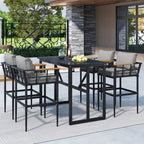 Ensemble de salle à manger d'extérieur en acier 5 pièces avec 4 chaises, bar et coussins