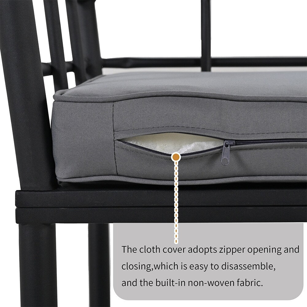 Ensemble de salle à manger d'extérieur en acier 5 pièces avec 4 chaises, bar et coussins