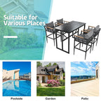 Ensemble de salle à manger d'extérieur en acier 5 pièces avec 4 chaises, bar et coussins