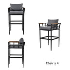 Ensemble de salle à manger d'extérieur en acier 5 pièces avec 4 chaises, bar et coussins