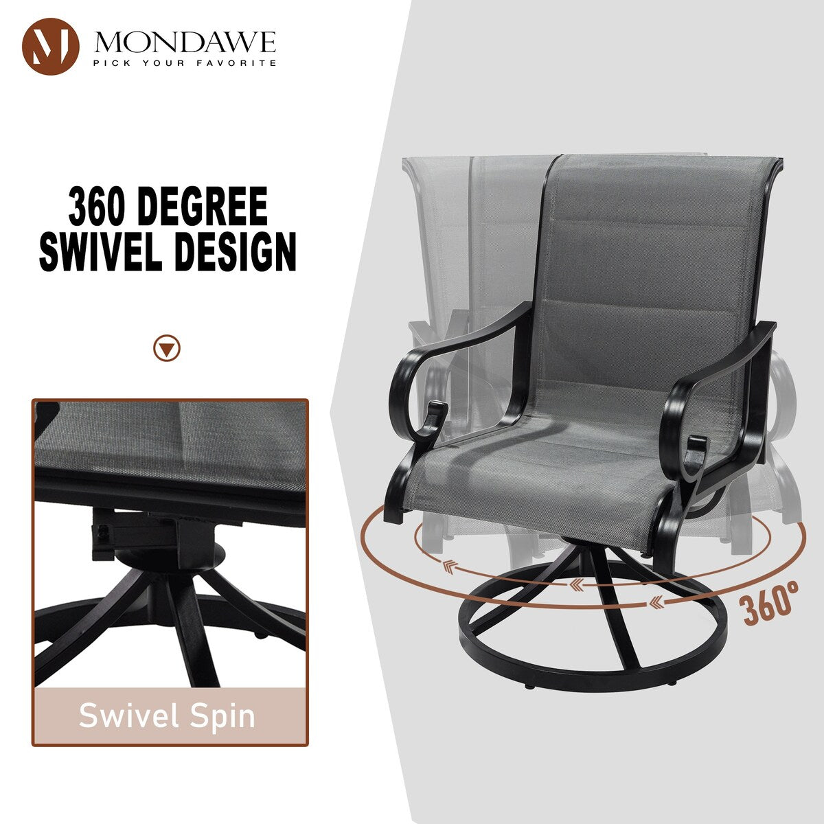 Ensemble de salle à manger d'extérieur 5 pièces avec chaises pivotantes en aluminium textilène