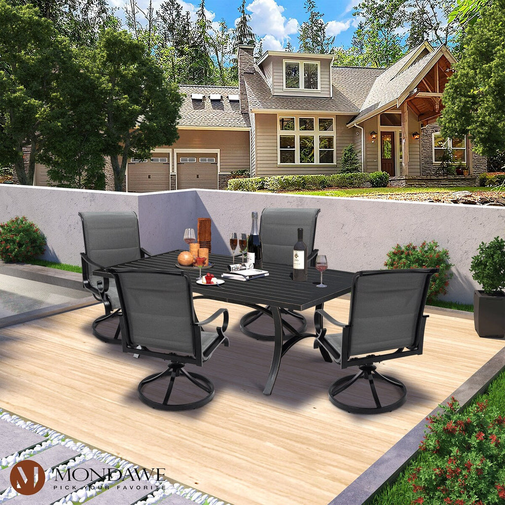 Ensemble de salle à manger d'extérieur 5 pièces avec chaises pivotantes en aluminium textilène