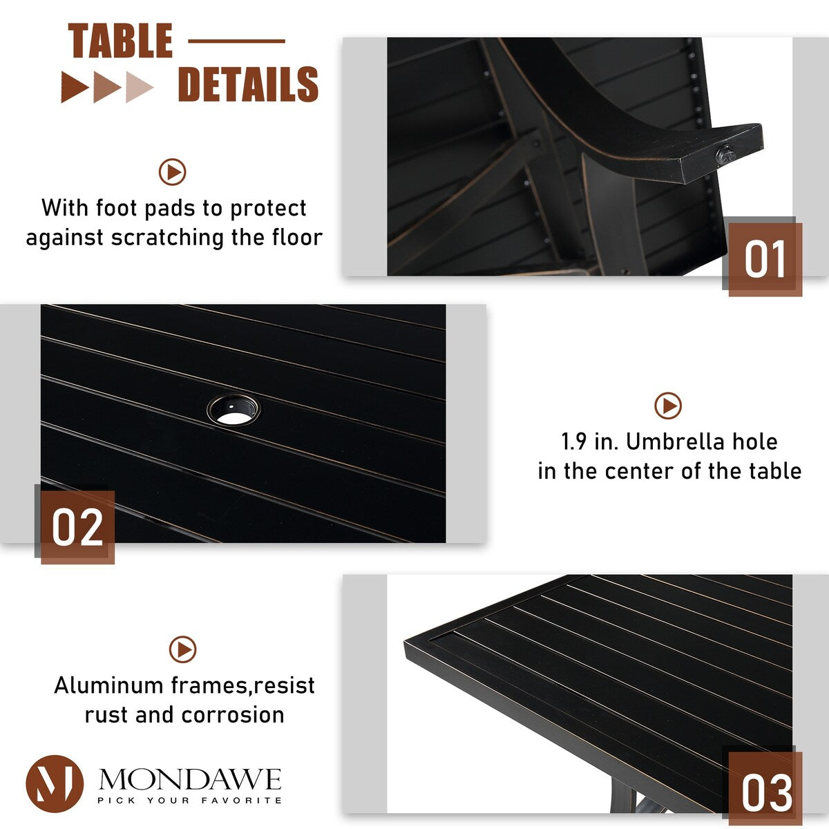 Ensemble de salle à manger d'extérieur 5 pièces avec chaises pivotantes en aluminium textilène