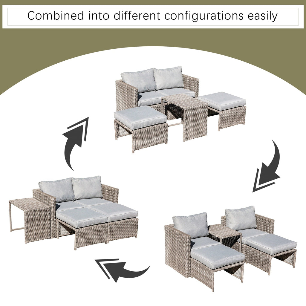 Ensemble de conversation d'extérieur en rotin 5 pièces avec chaises en osier et coussins