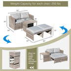 Ensemble de conversation d'extérieur en rotin 5 pièces avec chaises en osier et coussins