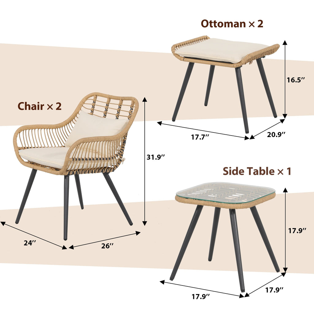 Ensemble de conversation d'extérieur rembourré en osier 5 pièces
