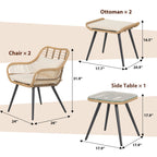 Ensemble de conversation d'extérieur rembourré en osier 5 pièces