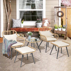 Ensemble de conversation d'extérieur rembourré en osier 5 pièces