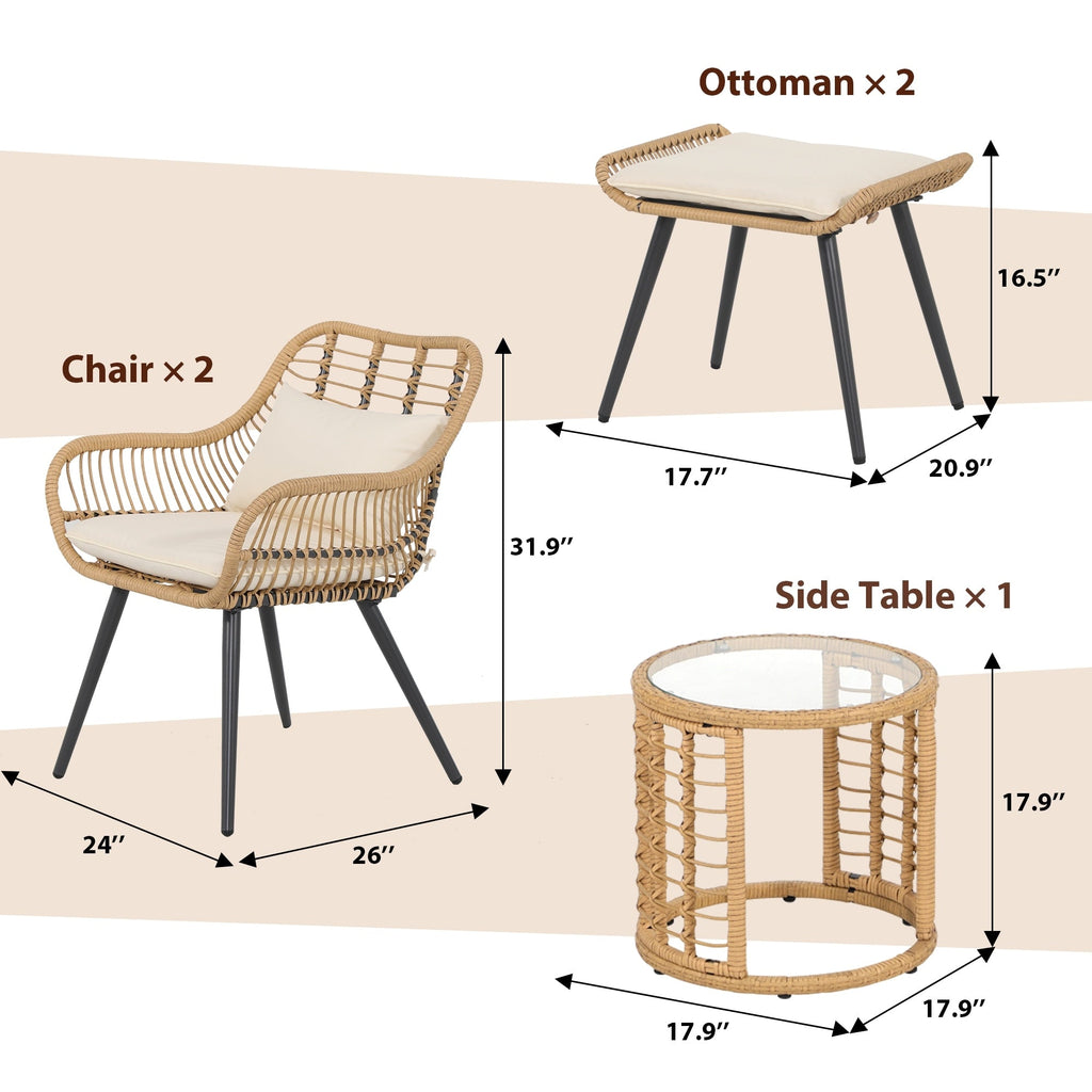 Ensemble de conversation d'extérieur rembourré en osier 5 pièces
