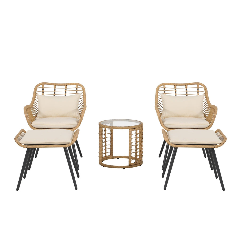 Ensemble de conversation d'extérieur rembourré en osier 5 pièces