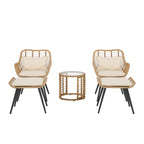 Ensemble de conversation d'extérieur rembourré en osier 5 pièces