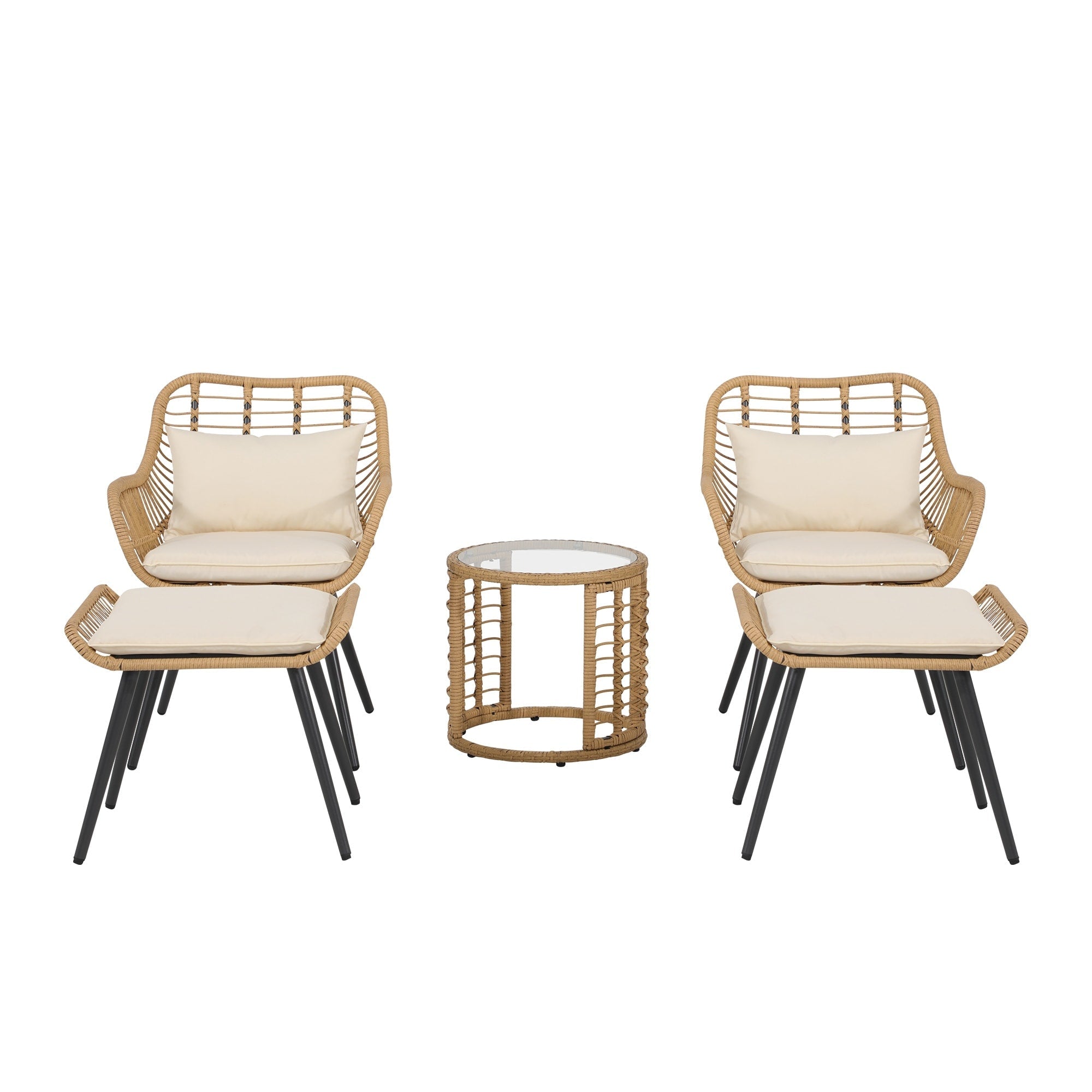 Ensemble de conversation d'extérieur rembourré en osier 5 pièces