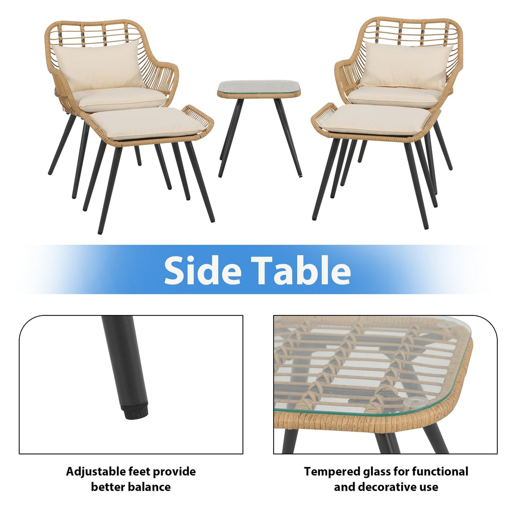 Ensemble de conversation d'extérieur rembourré en osier 5 pièces