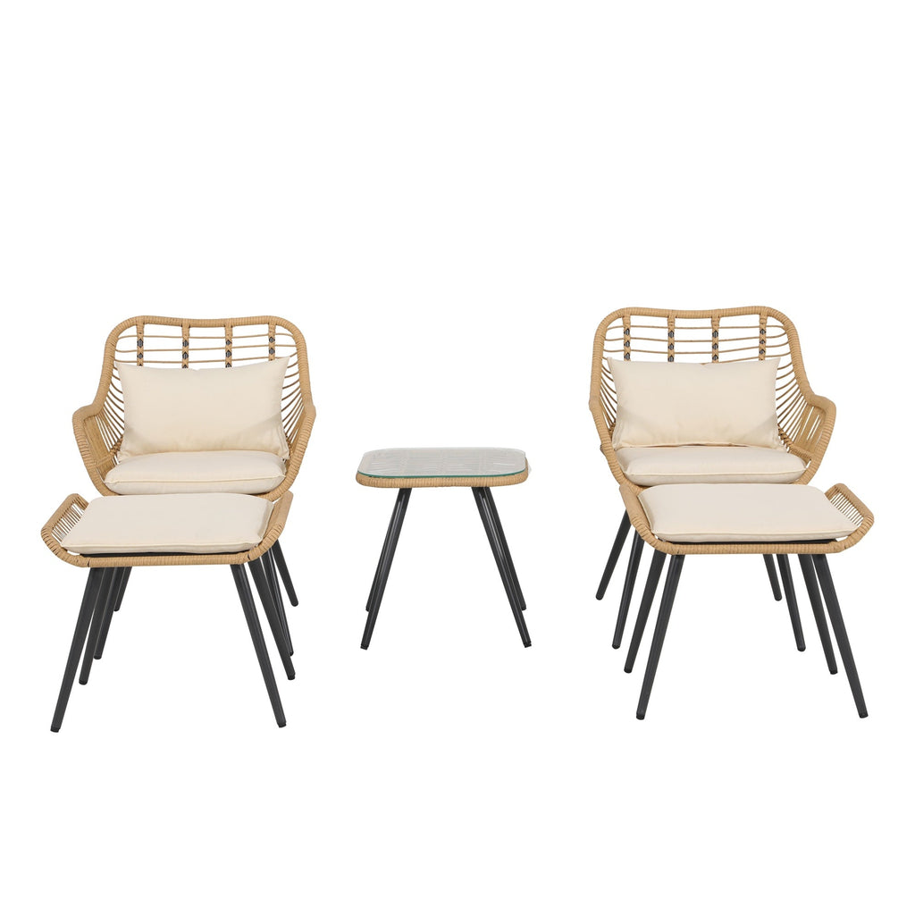 Ensemble de conversation d'extérieur rembourré en osier 5 pièces