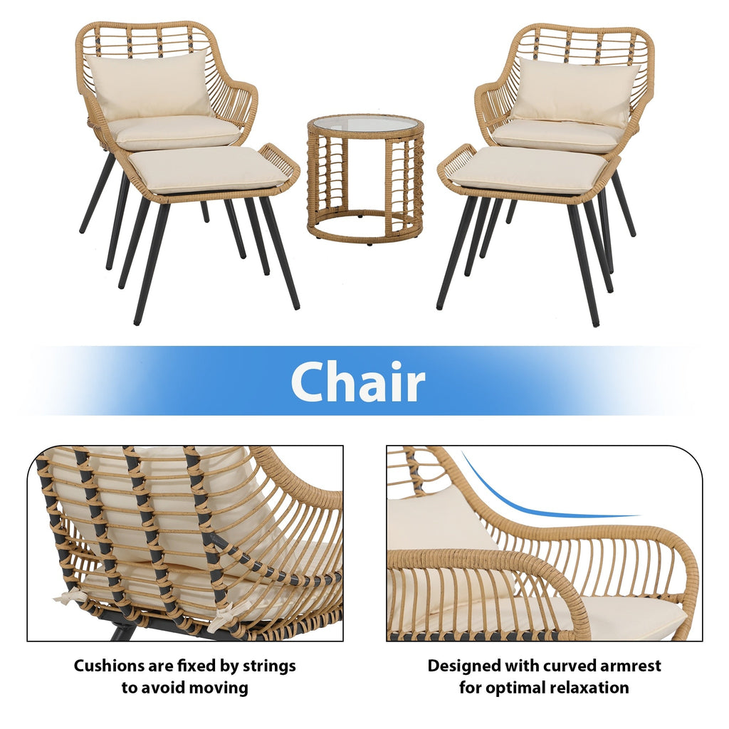Ensemble de conversation d'extérieur rembourré en osier 5 pièces