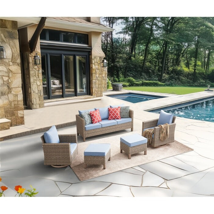 Ensemble de conversation pour patio extérieur en osier 5 pièces